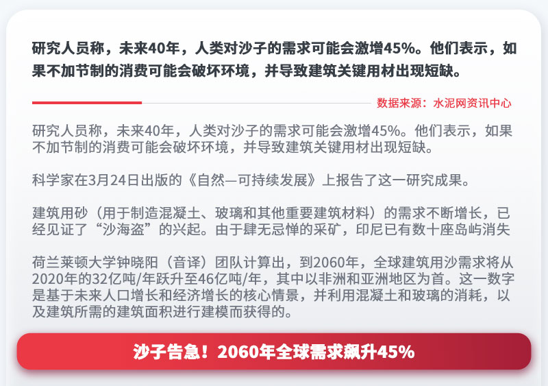 沙子告急！2060年全球需求飆升45%